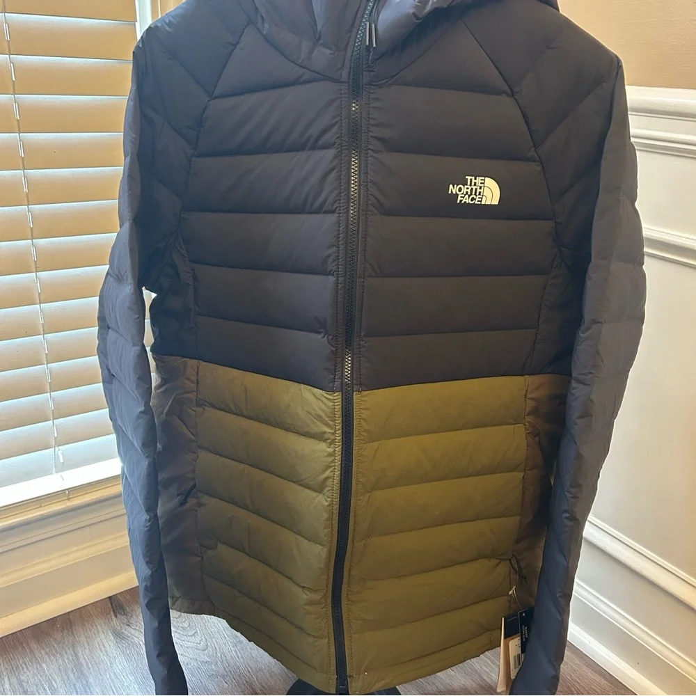 THE NORTH FACE Men's Belleview Stretch Down Hoodie Black Military Olive XL New